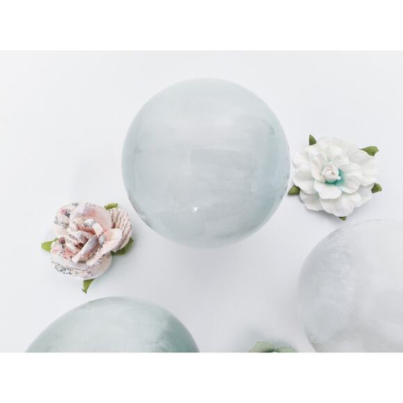 Blue with White Rabbit Hair Quartz Sphere - Picture 7 of 11